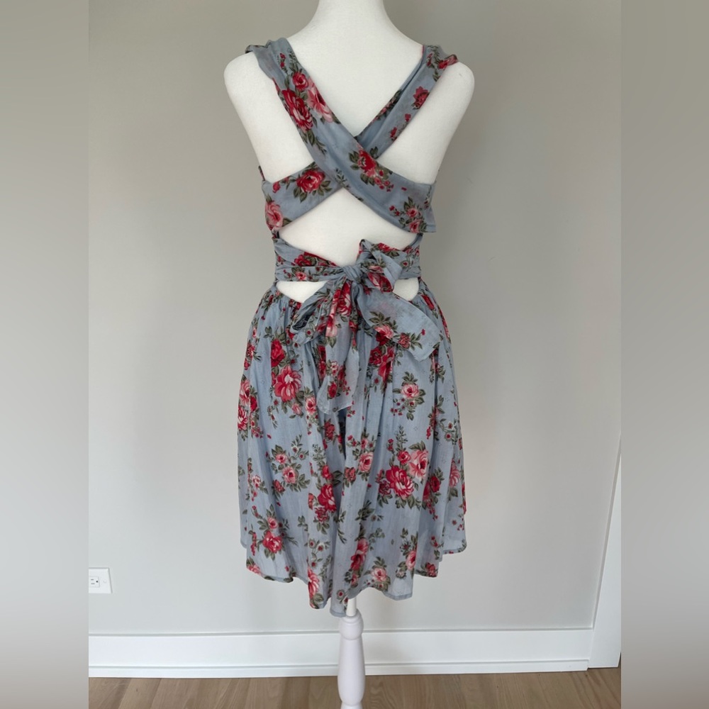 NSR blue with pink floral summer knee length dress size S Prairie Cottagecore - Picture 3 of 10